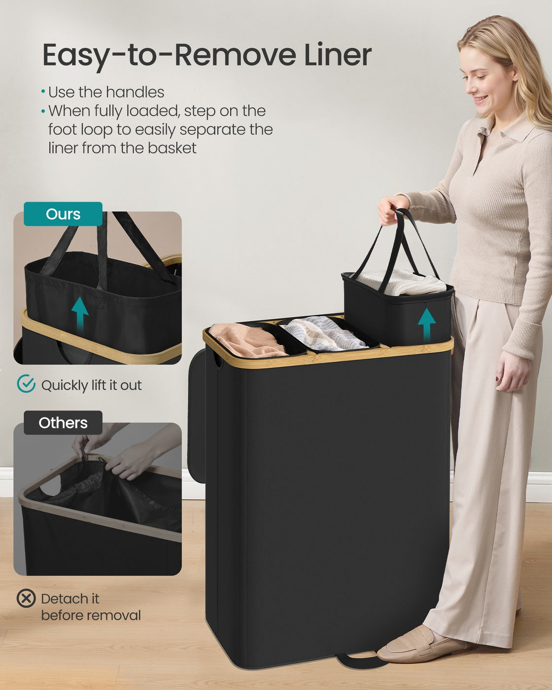 Laundry Basket, Removable Liner, 100 L, Slate Grey - image 15