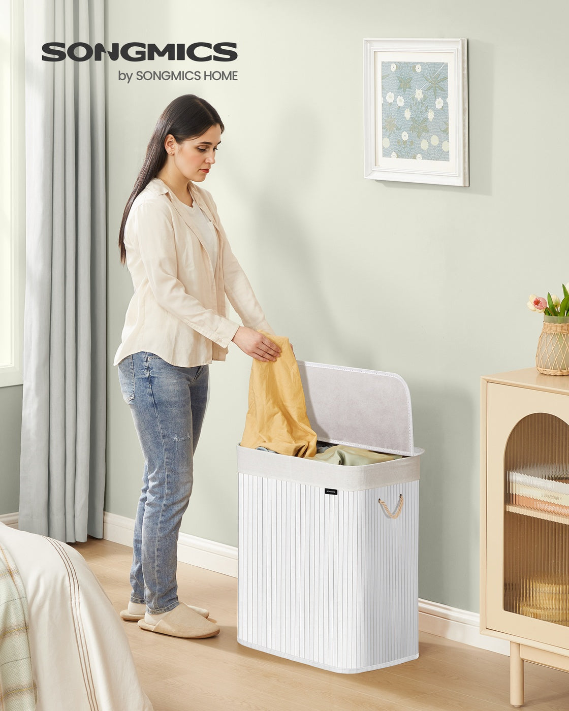 Laundry Basket with Lid Volume 100L White - image 2