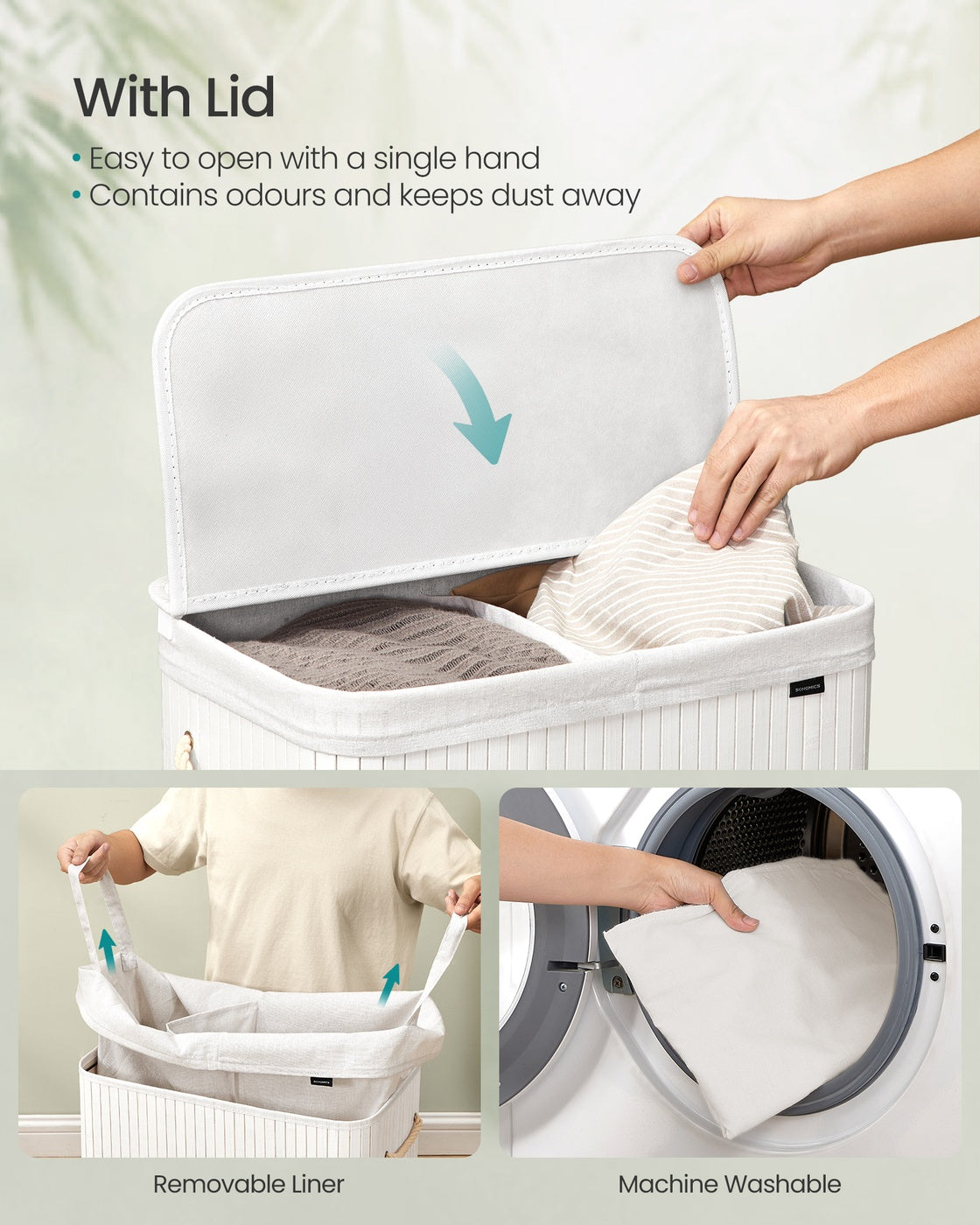 Laundry Basket with Lid Volume 100L White - image 3