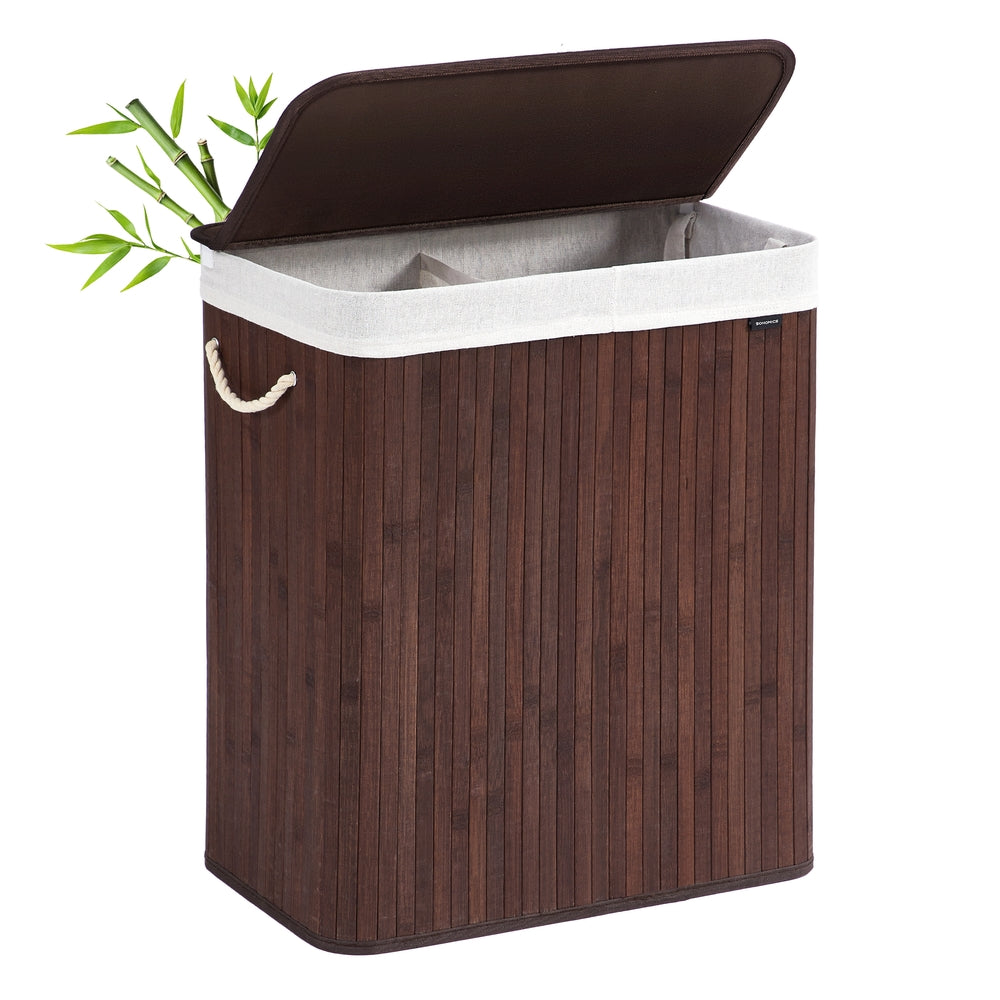 Laundry Basket, 100 L, 2 Compartments, Brown - image 1