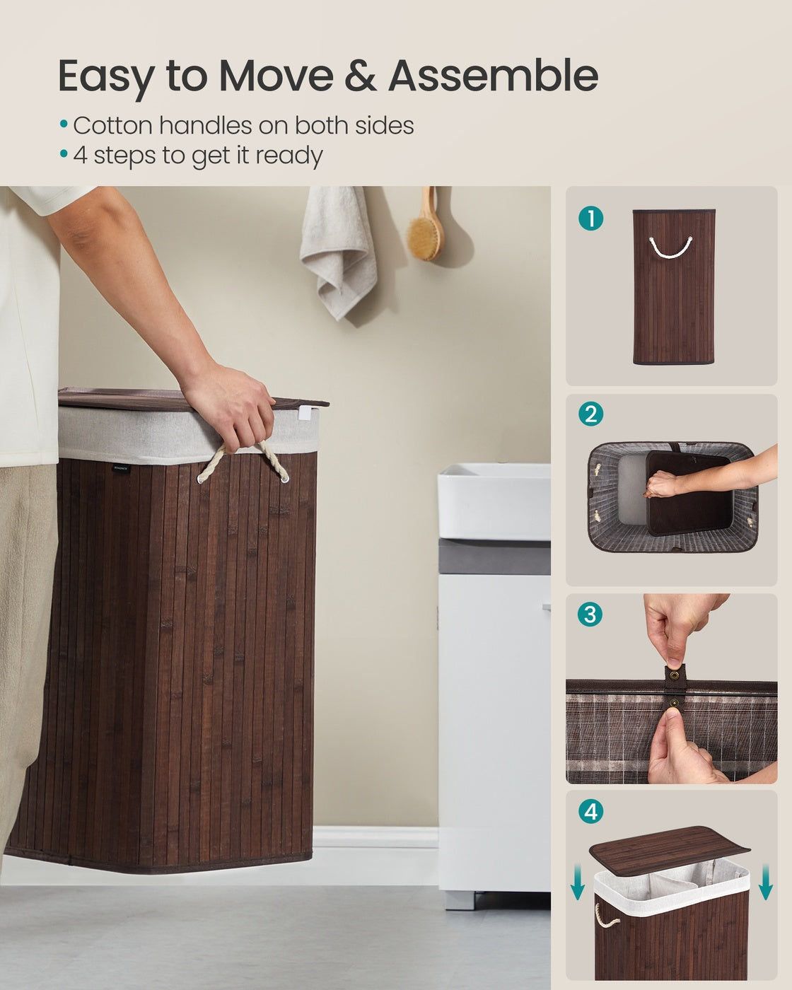 Laundry Basket, 100 L, 2 Compartments, Brown - image 6