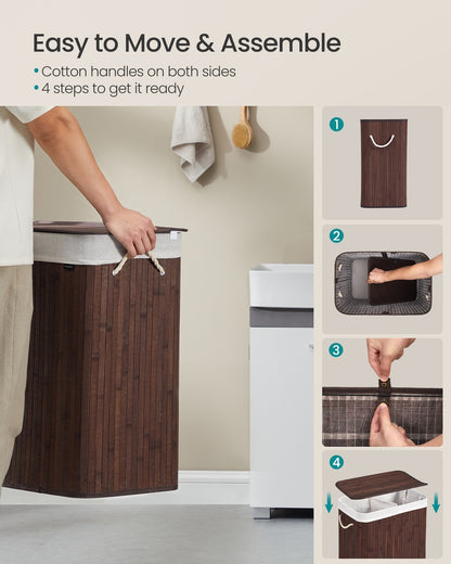 Laundry Basket, 100 L, 2 Compartments, Brown - image 6