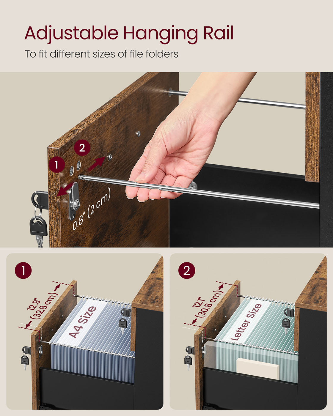 Lockable File Cabinet, Filing Pedestal with 2 Drawers - image 21
