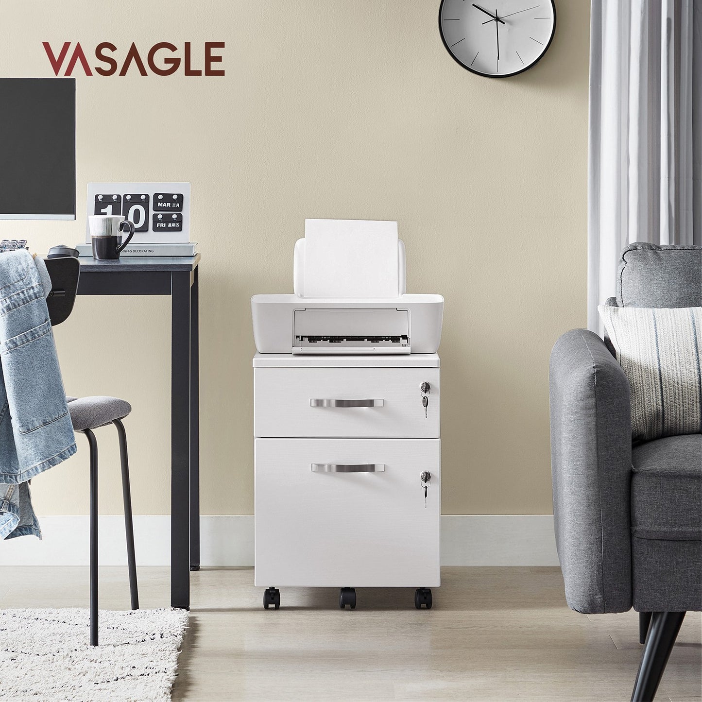 Lockable File Cabinet, Filing Pedestal with 2 Drawers - image 9