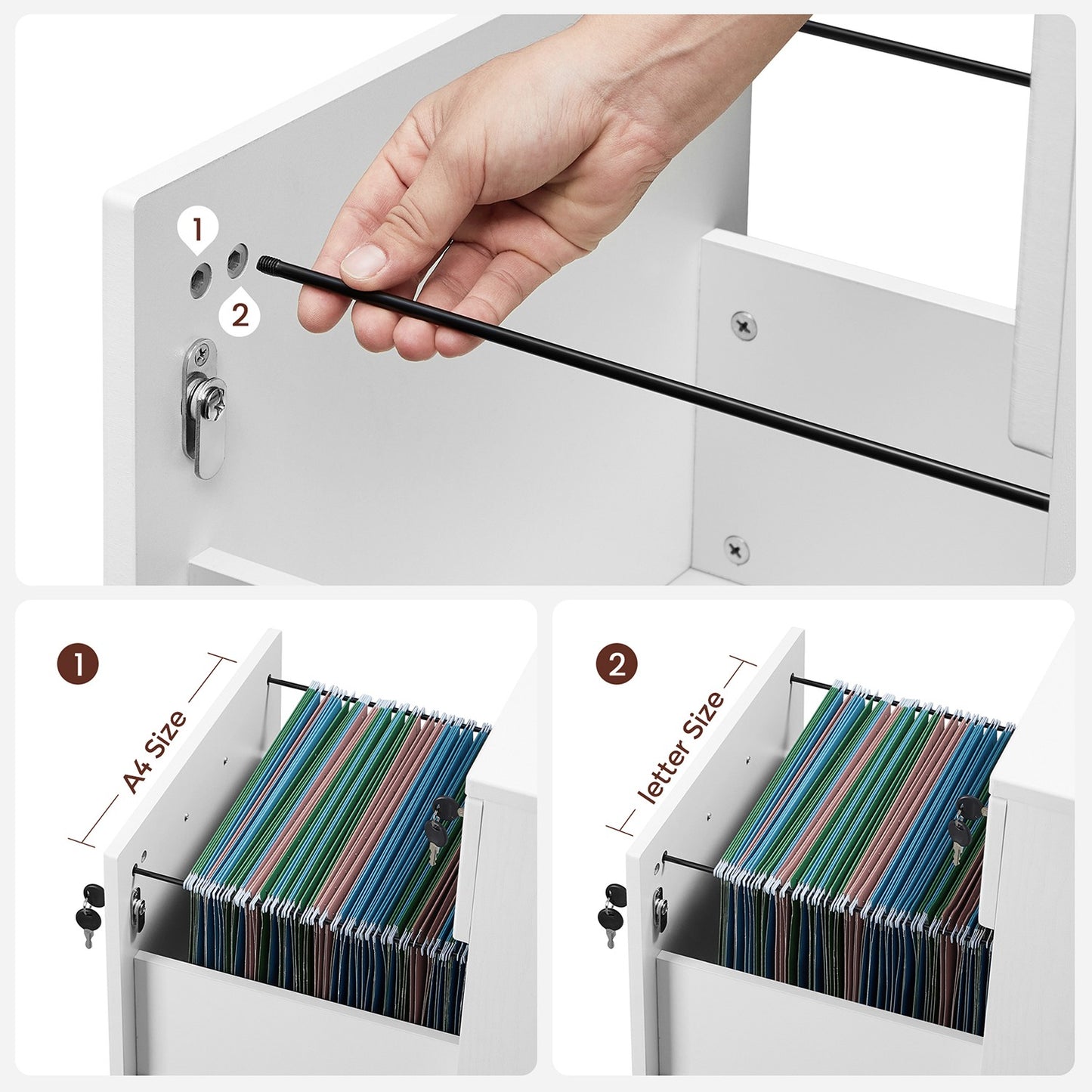 Lockable File Cabinet, Filing Pedestal with 2 Drawers - image 12