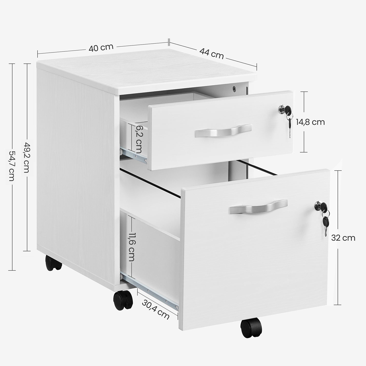 Lockable File Cabinet, Filing Pedestal with 2 Drawers - image 14