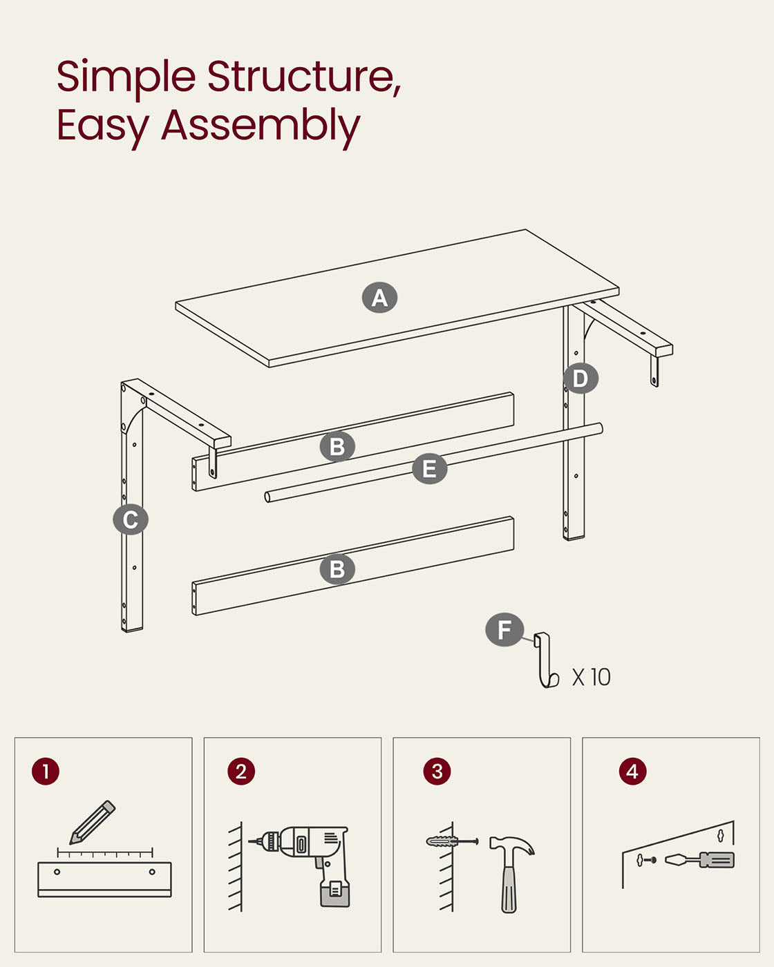 Wall Mounted Coat Rack with 10 Hooks - image 36