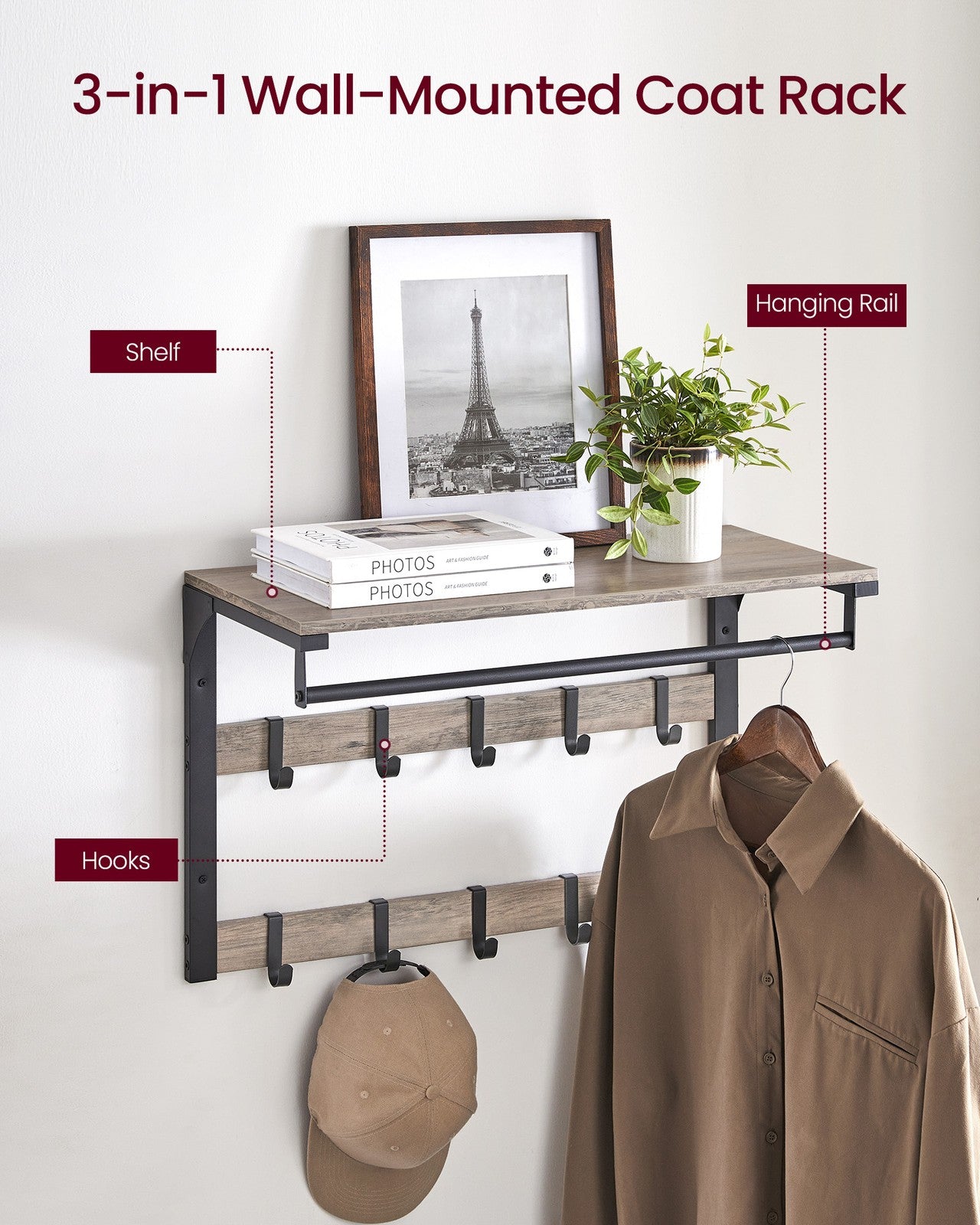 Wall Mounted Coat Rack with 10 Hooks - image 22