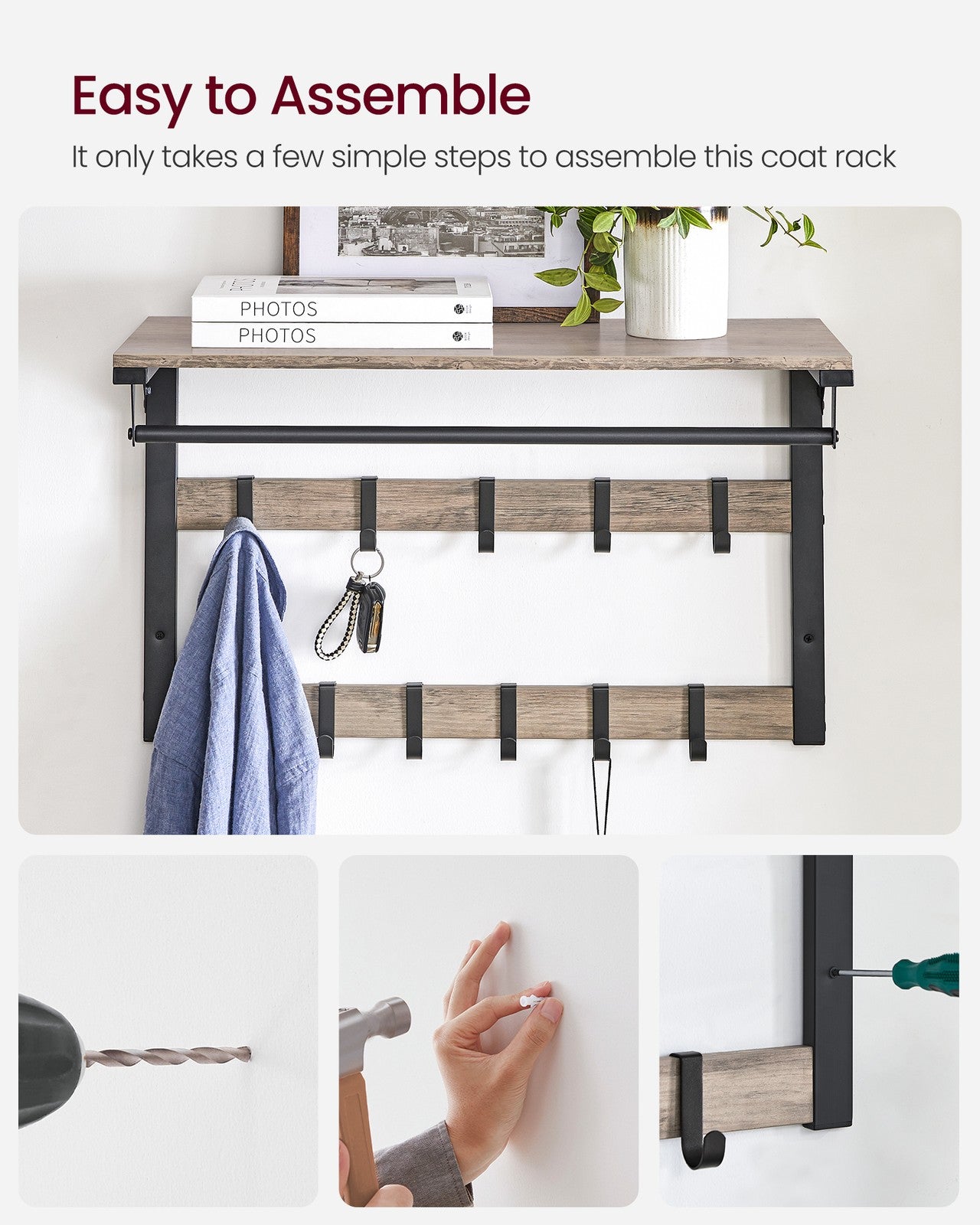 Wall Mounted Coat Rack with 10 Hooks - image 27