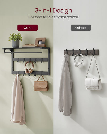 Coat Rack Wall-Mounted with 10 Hooks Charcoal Grey and Ink Black - image 3
