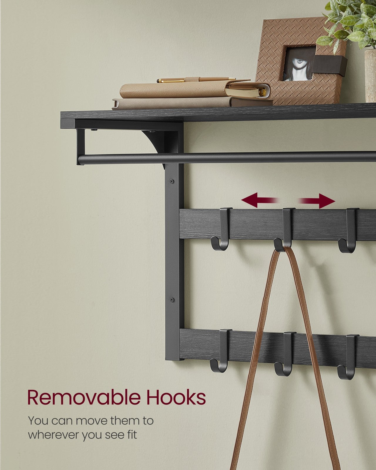 Coat Rack Wall-Mounted with 10 Hooks Charcoal Grey and Ink Black - image 4