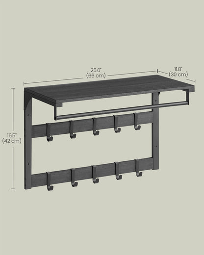 Coat Rack Wall-Mounted with 10 Hooks Charcoal Grey and Ink Black - image 6