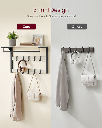 Coat Rack Wall-Mounted with 10 Hooks Rustic White and Ink Black - image 3