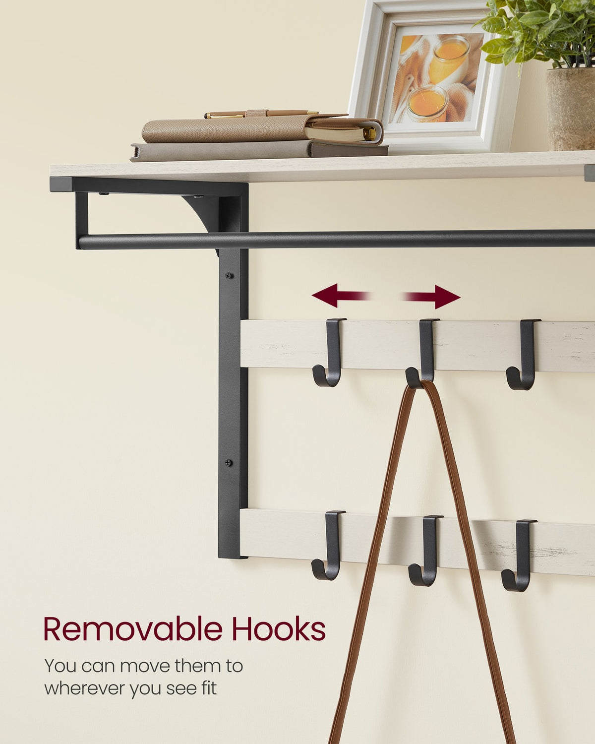 Coat Rack Wall-Mounted with 10 Hooks Rustic White and Ink Black - image 4
