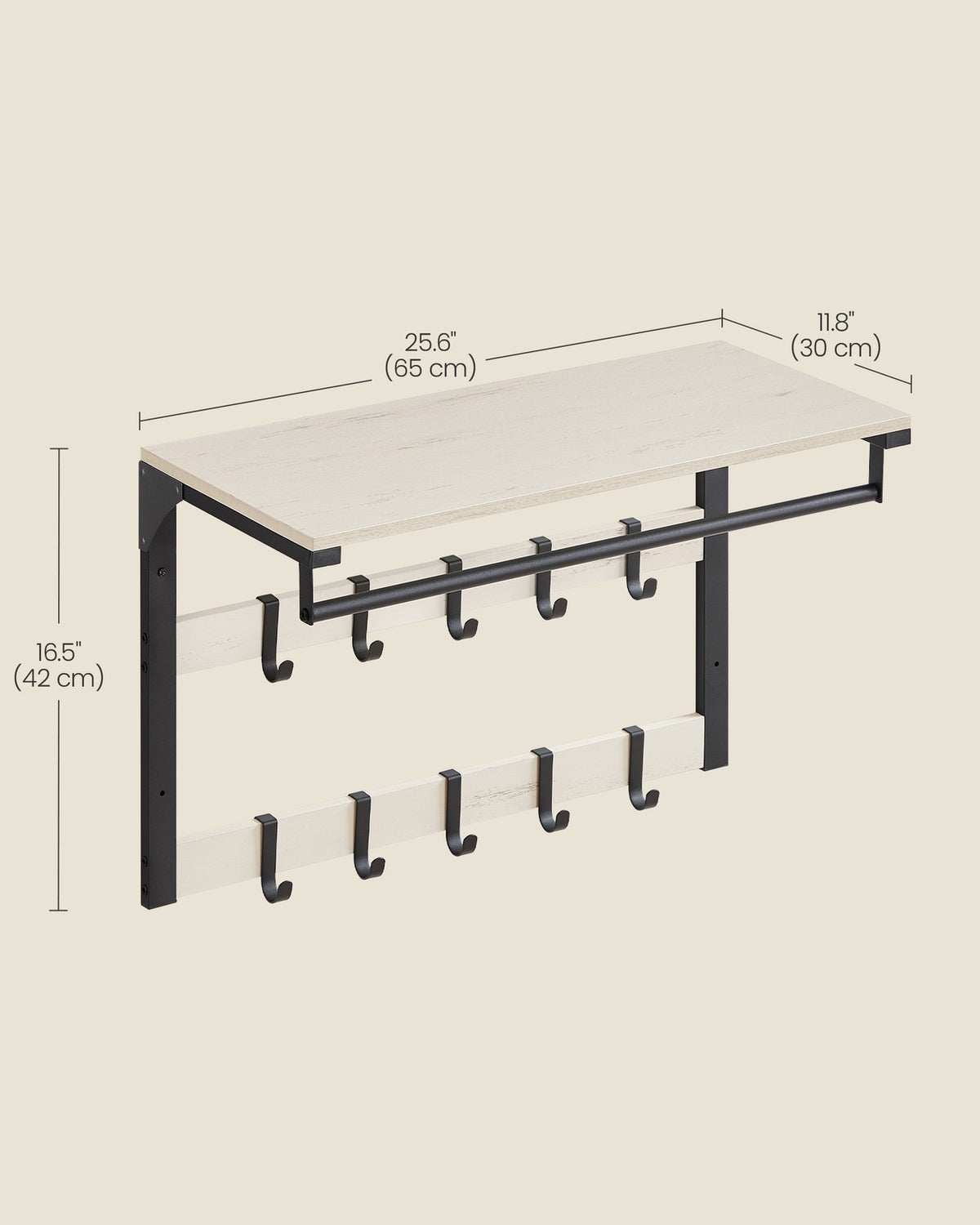 Coat Rack Wall-Mounted with 10 Hooks Rustic White and Ink Black - image 6