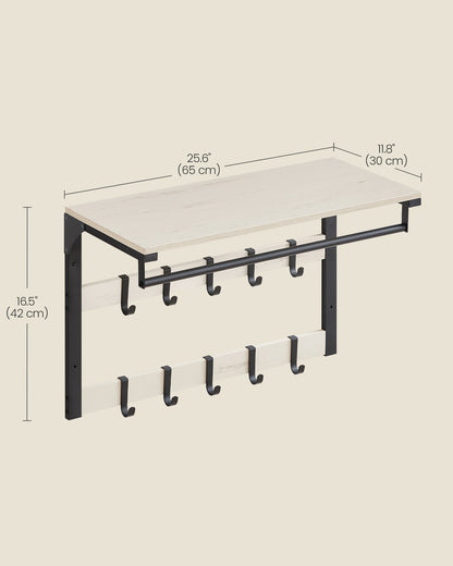 Coat Rack Wall-Mounted with 10 Hooks Rustic White and Ink Black - image 6