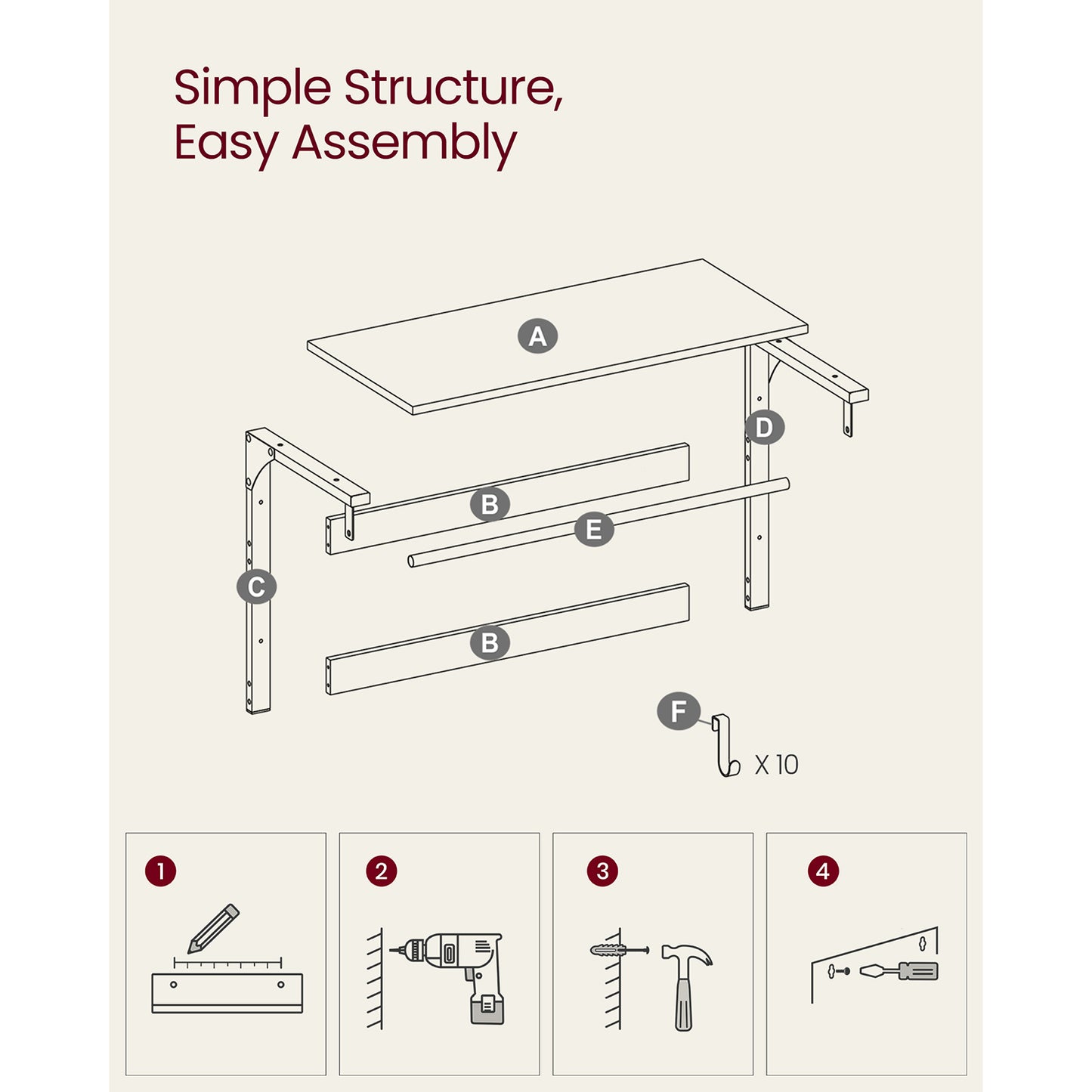 Wall Mounted Coat Rack with 10 Hooks - image 10