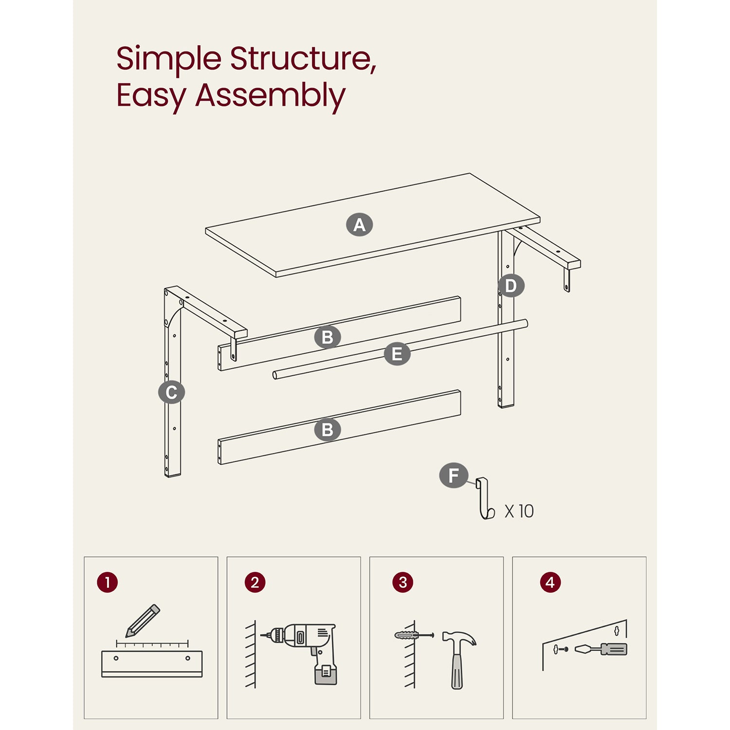 Wall Mounted Coat Rack with 10 Hooks - image 10