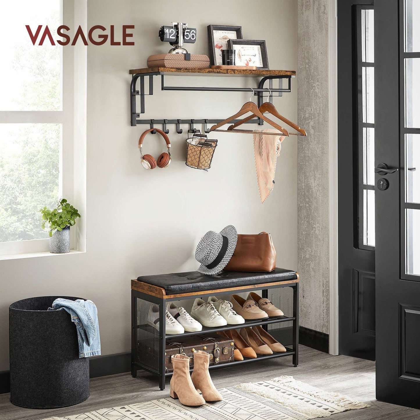 Coat Rack Wall-Mounted, Clothes Rail with 5 Removable Coat Hooks - image 3