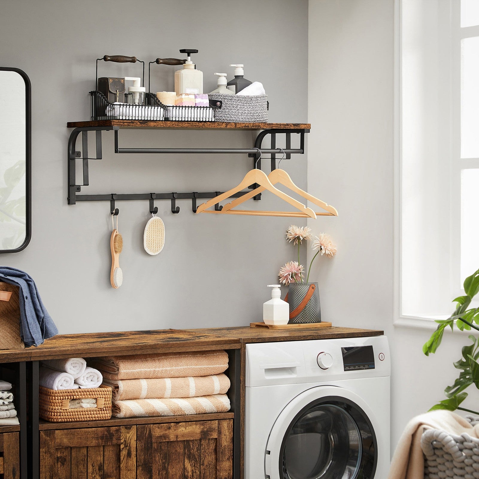 Coat Rack Wall-Mounted, Clothes Rail with 5 Removable Coat Hooks - image 4