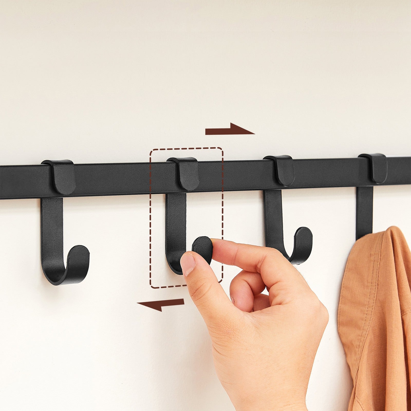 Coat Rack Wall-Mounted, Clothes Rail with 5 Removable Coat Hooks - image 5