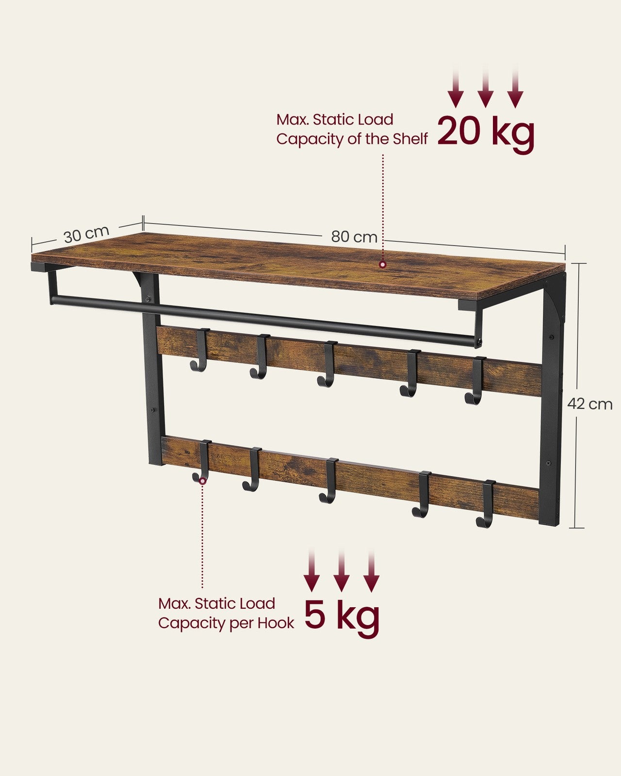 Wall Mounted Coat Rack with 10 Hooks - image 16