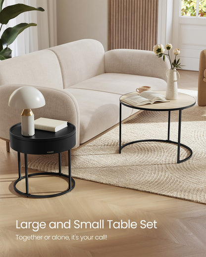 Set of 2 Round Side Tables Natural Beige and Ink Black - image 3