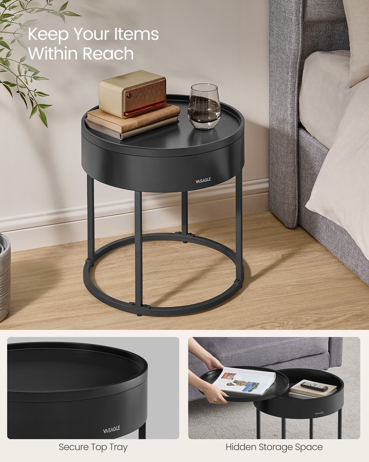 Set of 2 Round Side Tables Natural Beige and Ink Black - image 4