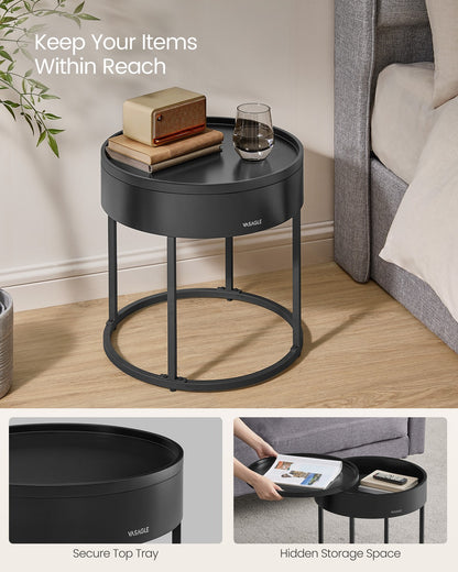 Set of 2 Round Side Tables Natural Beige and Ink Black - image 4