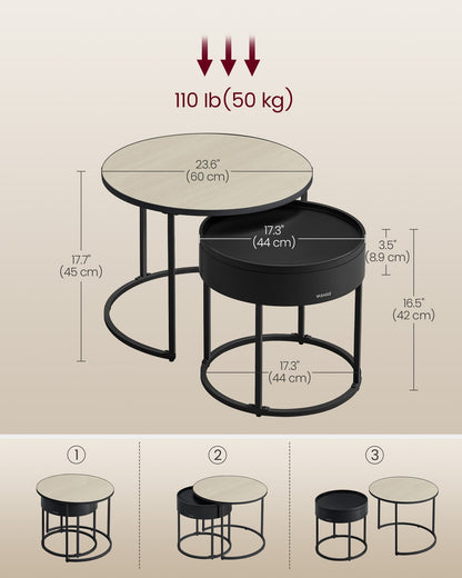 Set of 2 Round Side Tables Natural Beige and Ink Black - image 5