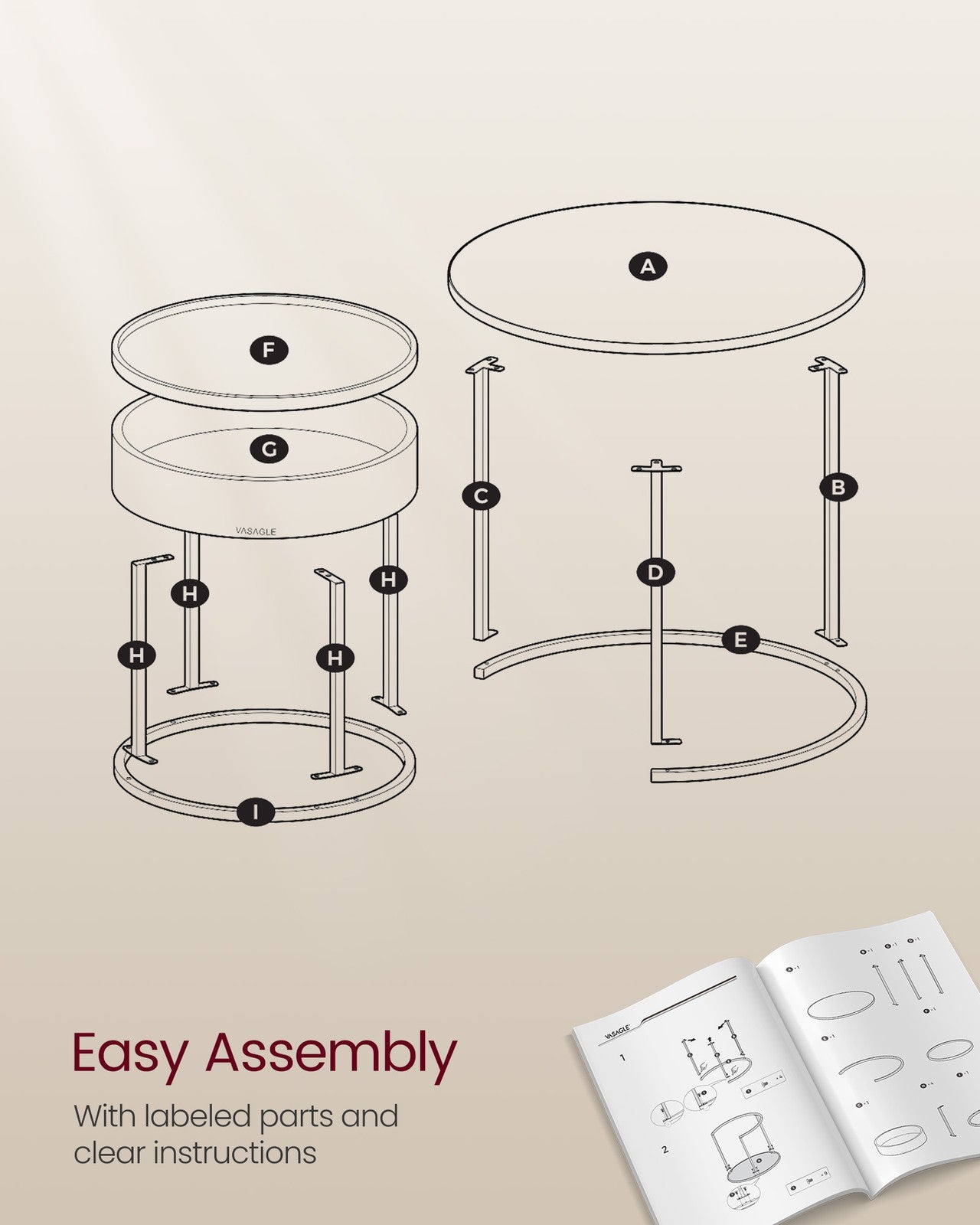 Set of 2 Round Side Tables Natural Beige and Ink Black - image 6