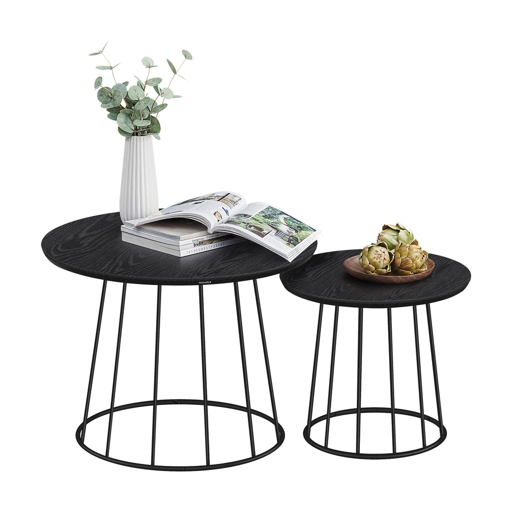 Set of 2 Round Coffee Tables with Steel Frames Rustic Brown - image 15
