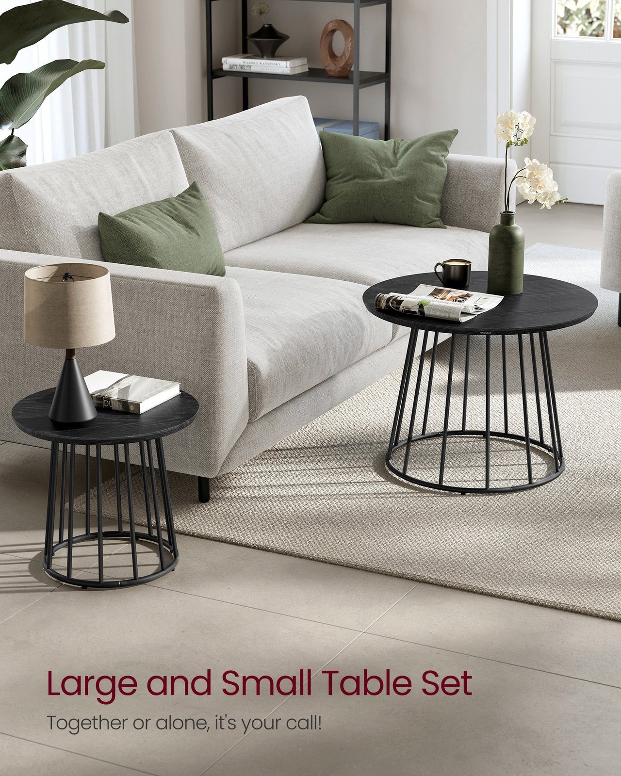Set of 2 Round Coffee Tables with Steel Frames Rustic Brown - image 17