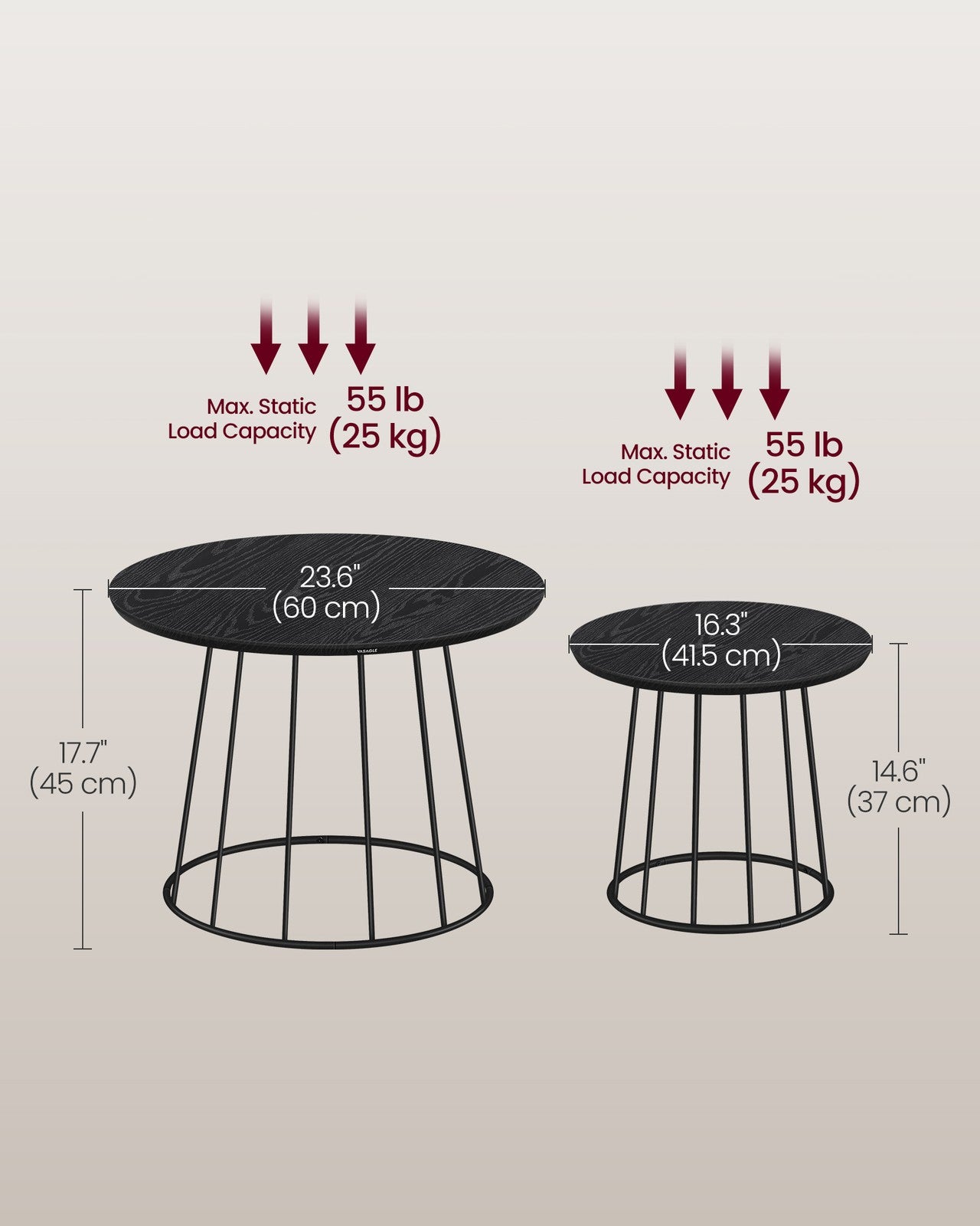 Set of 2 Round Coffee Tables with Steel Frames Rustic Brown - image 20