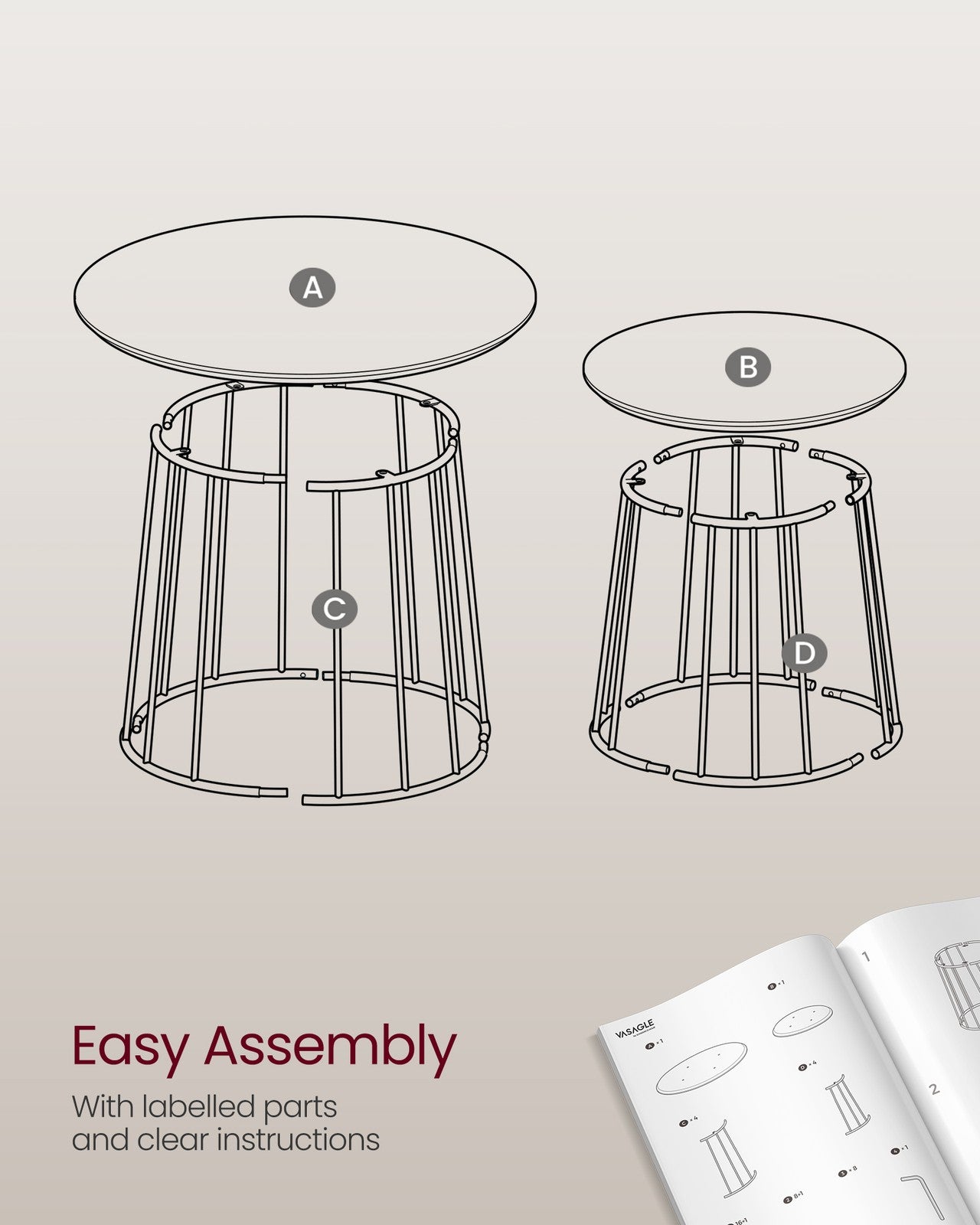 Set of 2 Round Coffee Tables with Steel Frames Rustic Brown - image 21