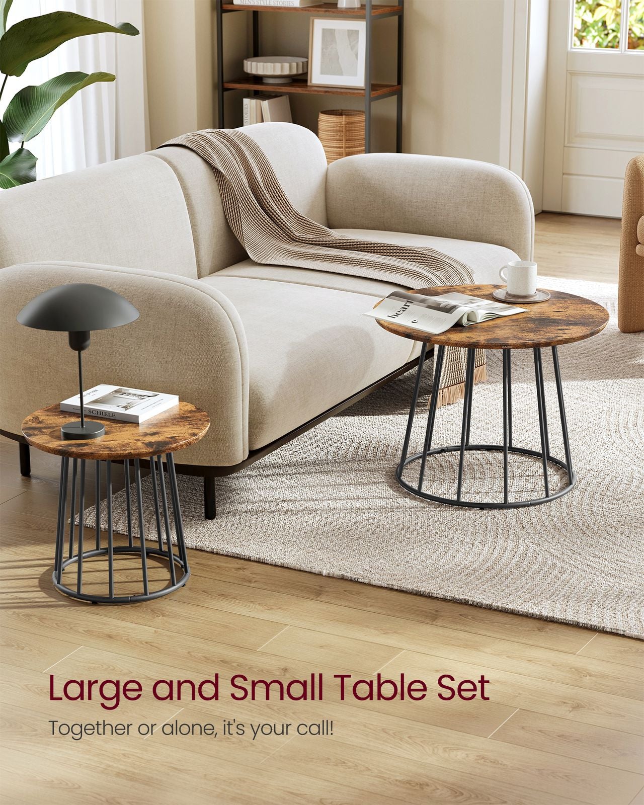 Set of 2 Round Coffee Tables with Steel Frames Rustic Brown - image 3
