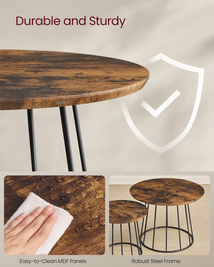 Set of 2 Round Coffee Tables with Steel Frames Rustic Brown - image 5