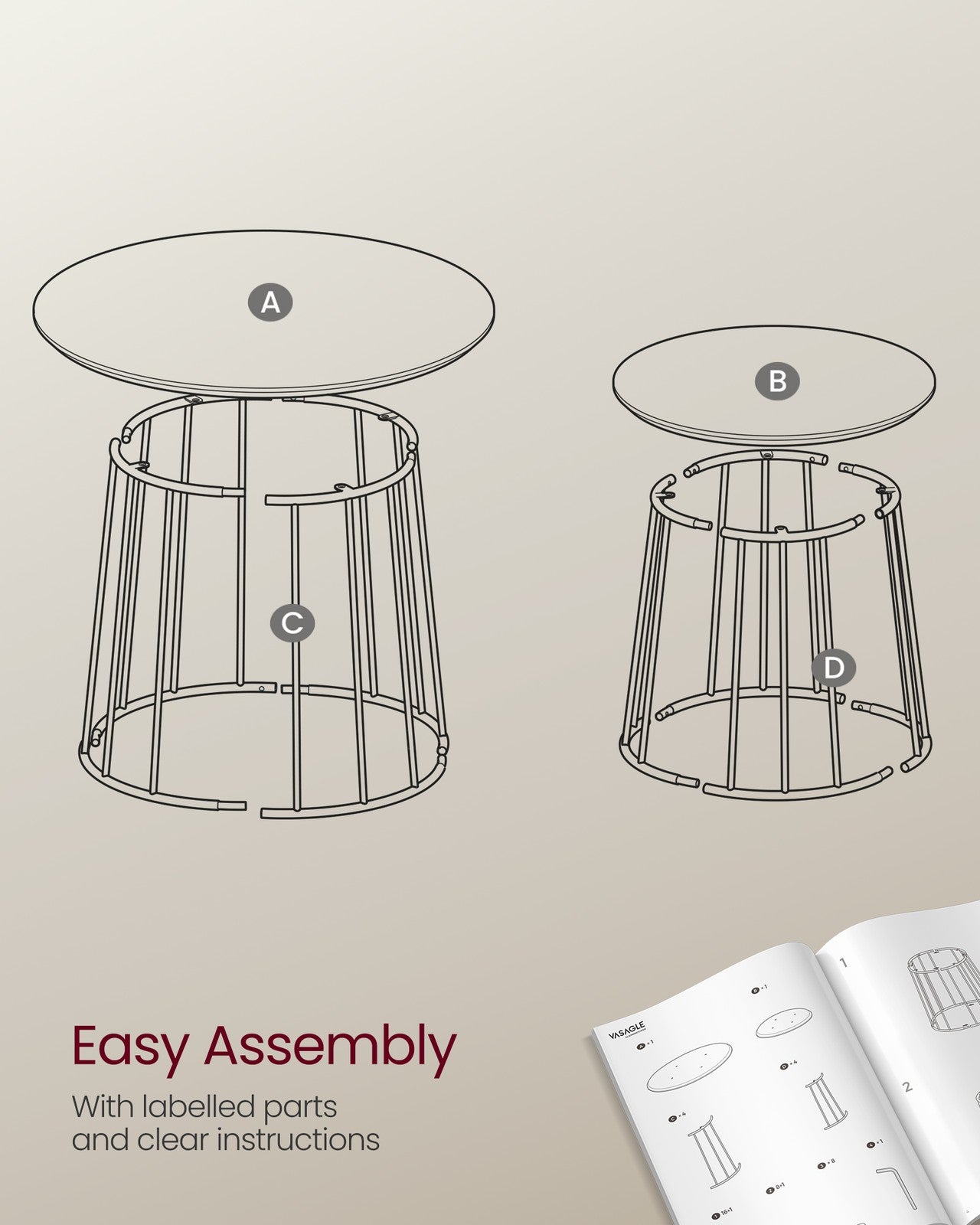 Set of 2 Round Coffee Tables with Steel Frames Rustic Brown - image 7