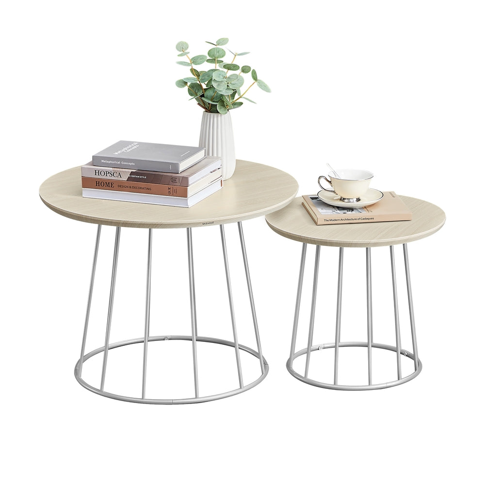Set of 2 Round Coffee Tables with Steel Frames Rustic Brown - image 8
