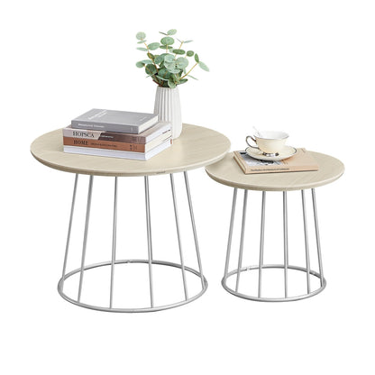 Set of 2 Round Coffee Tables with Steel Frames Rustic Brown - image 8