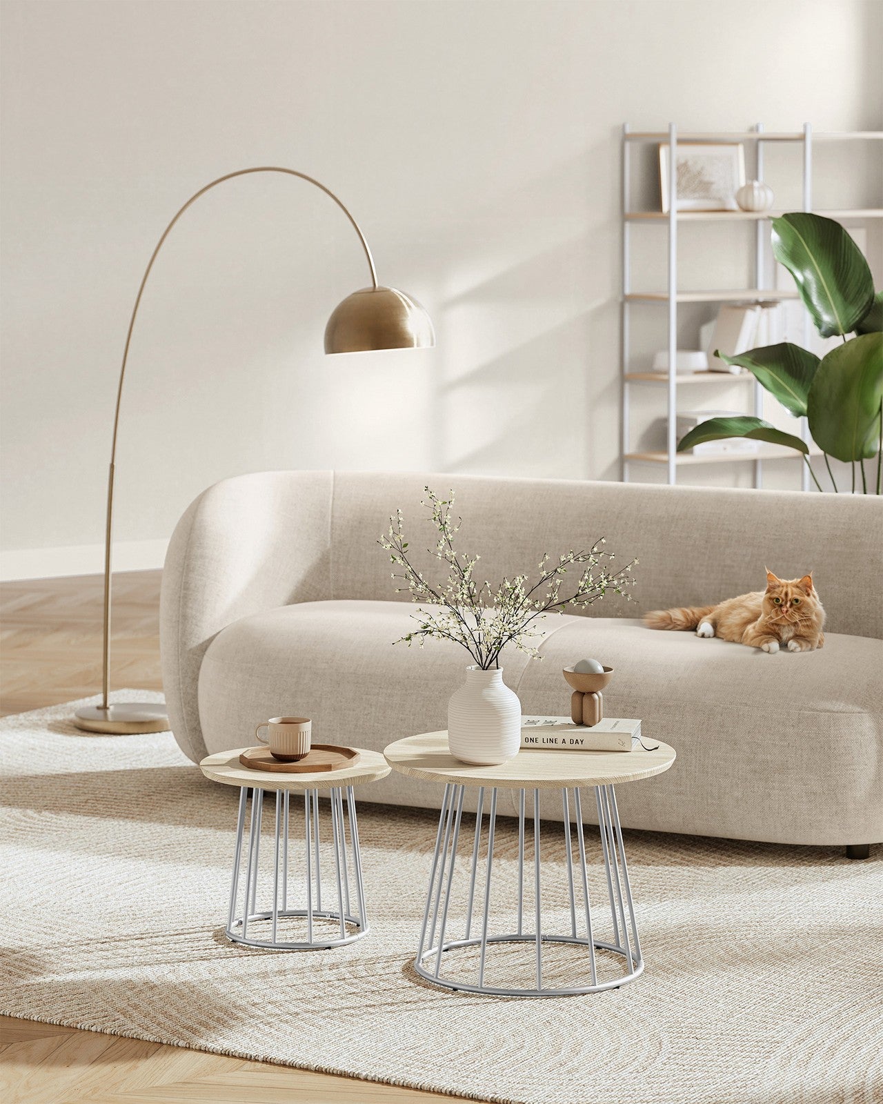 Set of 2 Round Coffee Tables with Steel Frames Rustic Brown - image 9
