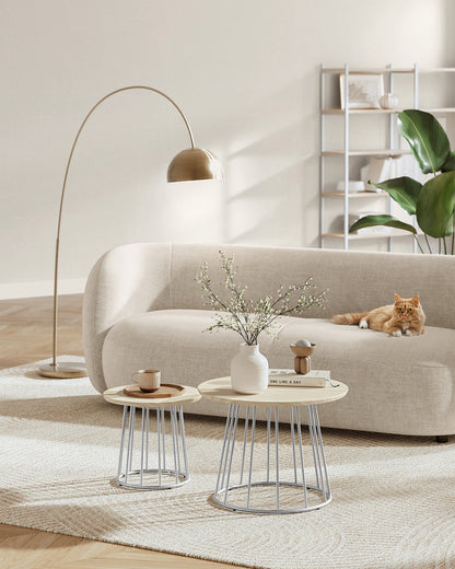 Set of 2 Round Coffee Tables with Steel Frames Rustic Brown - image 9