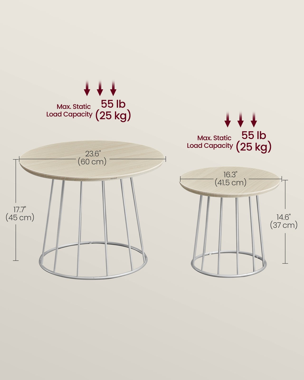 Set of 2 Round Coffee Tables with Steel Frames Rustic Brown - image 13