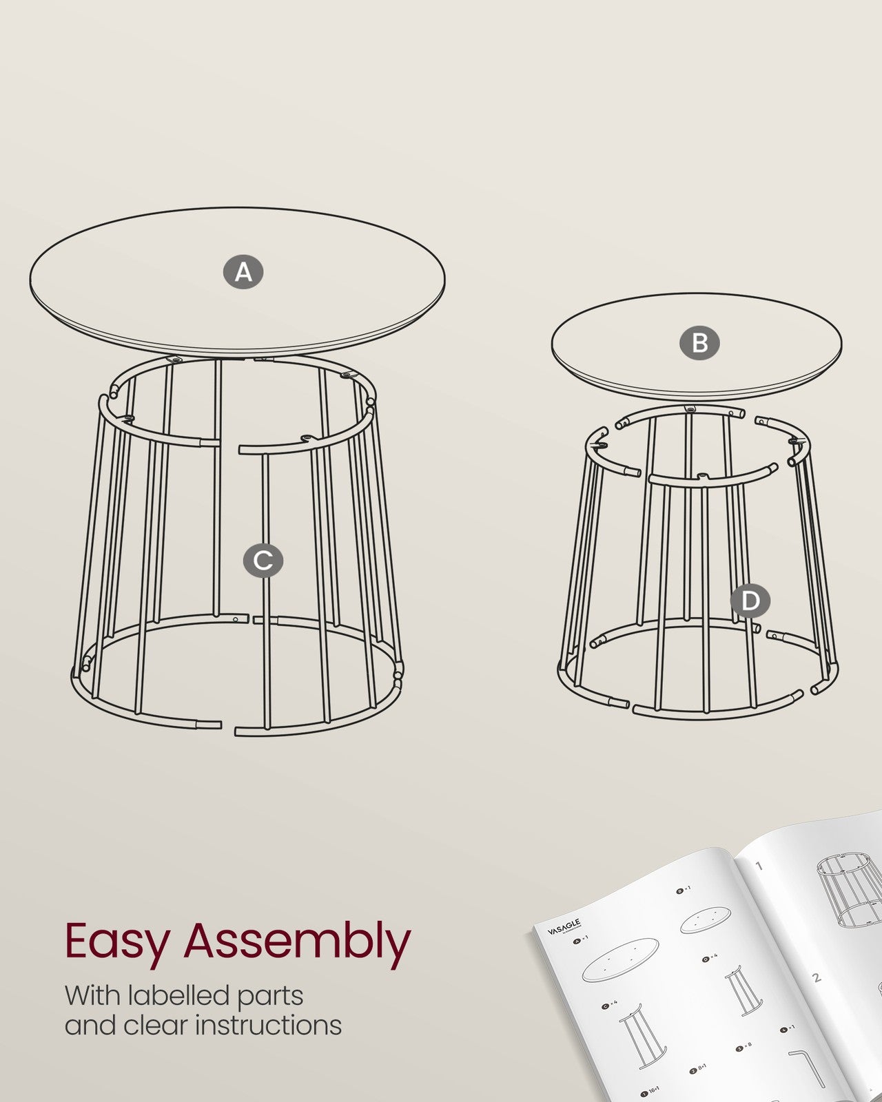 Set of 2 Round Coffee Tables with Steel Frames Rustic Brown - image 14