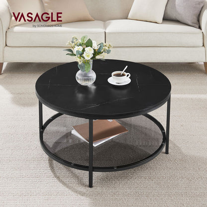 Faux Marble Round Coffee Table with Storage Shelf Marble Black and Ink Black - image 2