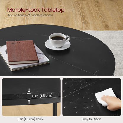 Faux Marble Round Coffee Table with Storage Shelf Marble Black and Ink Black - image 4