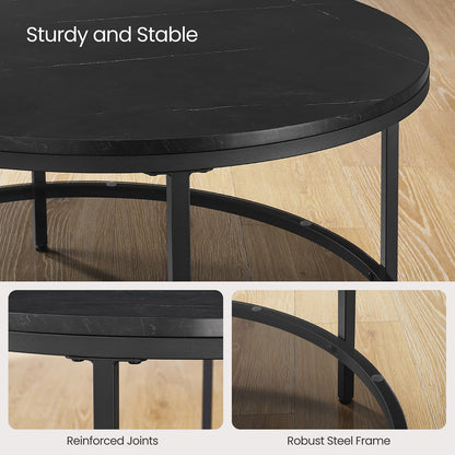 Faux Marble Round Coffee Table with Storage Shelf Marble Black and Ink Black - image 5