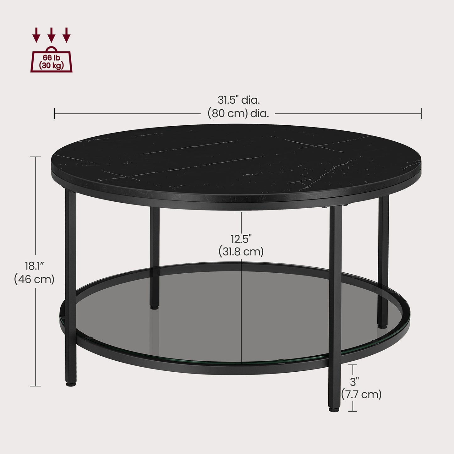 Faux Marble Round Coffee Table with Storage Shelf Marble Black and Ink Black - image 6
