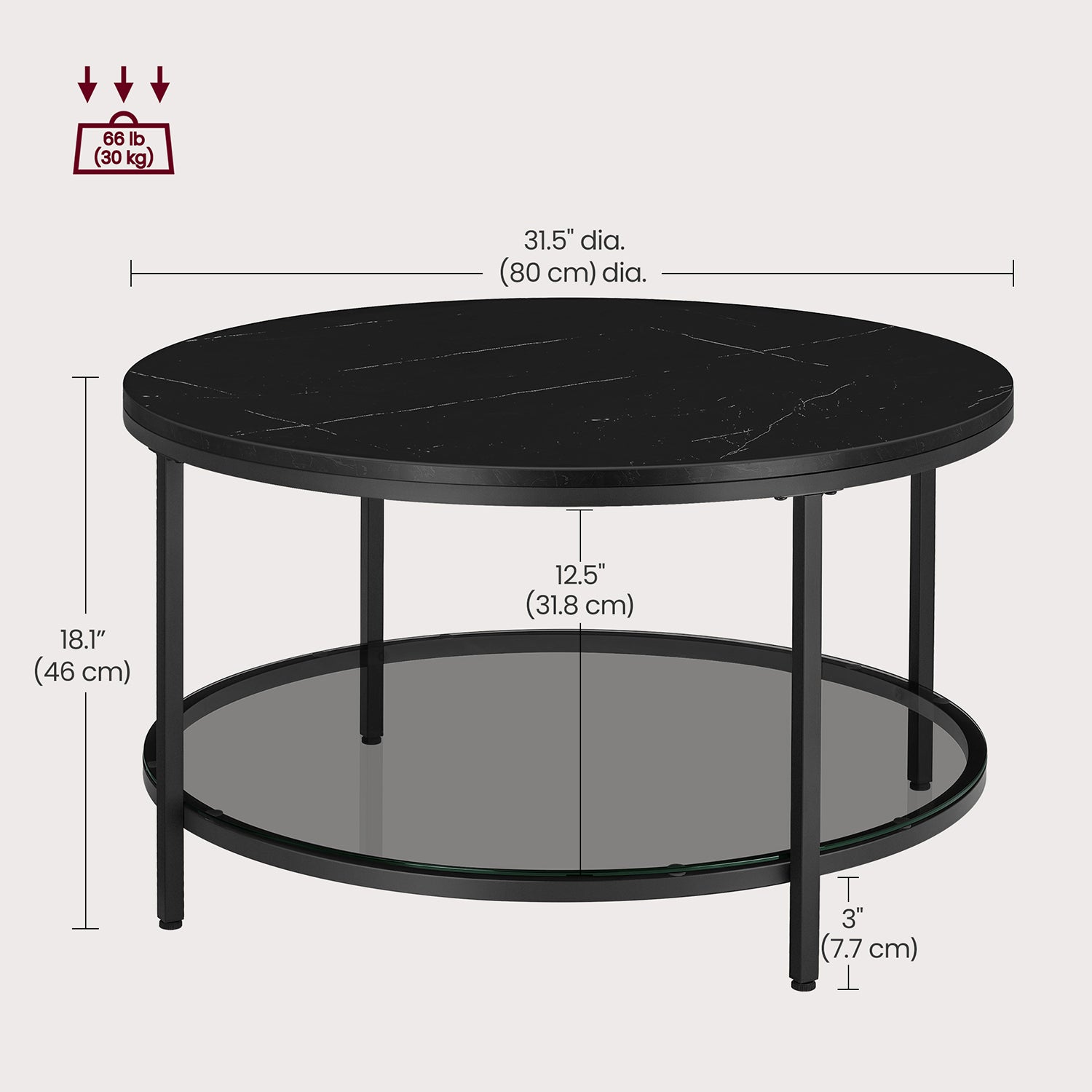 Faux Marble Round Coffee Table with Storage Shelf Marble Black and Ink Black - image 6