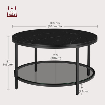 Faux Marble Round Coffee Table with Storage Shelf Marble Black and Ink Black - image 6